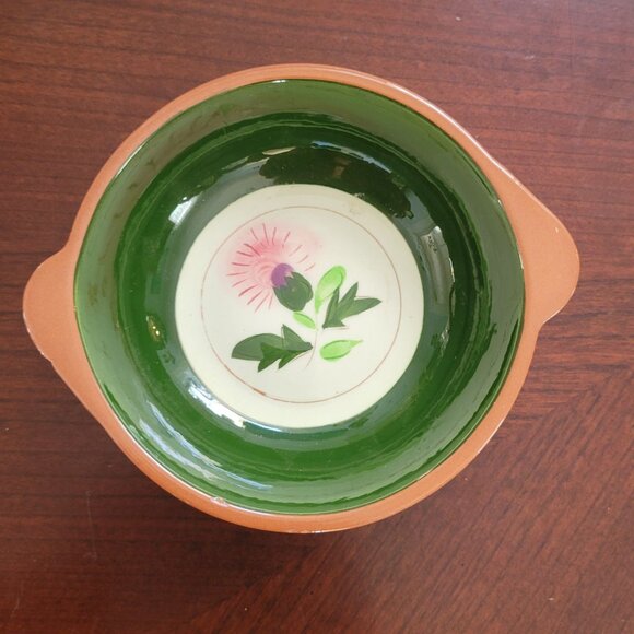 Stangl Pottery Bowl Pink Thisle Green Interior 5" Diameter Vintage - Picture 1 of 5